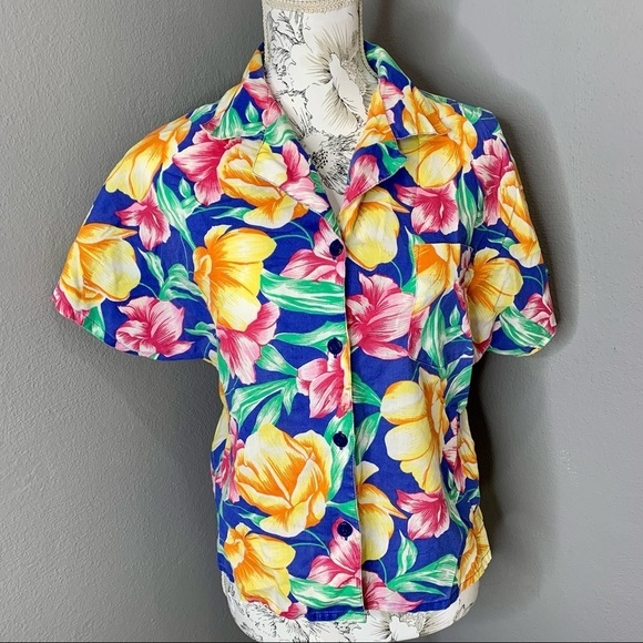Vintage 80's 90s's Shirtstop Floral Print Top SM - Picture 1 of 4